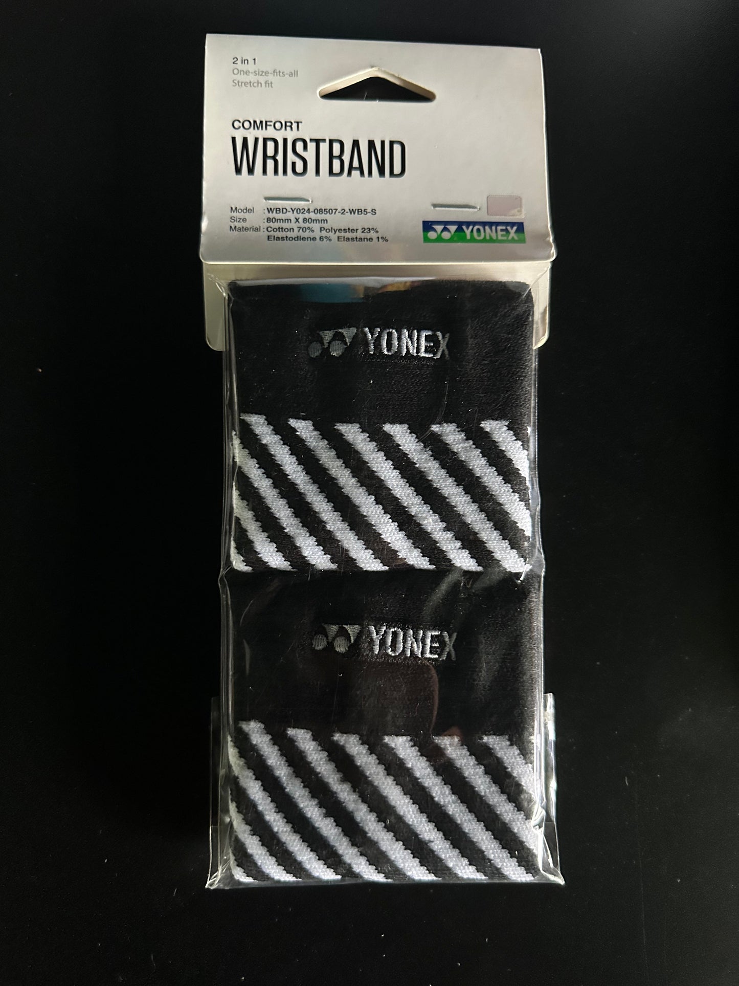 Yonex Comfort Wrist Band (2in1) (8x8cm) (Black/ White)